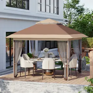 10x10 Folding Gazebo Canopy Tent – Double Vented Roof, Adjustable Height, Mosquito Netting, Curtains, 4 Sandbags, Wheeled Carry Bag – Outdoor Patio, Garden, Backyard Shade Shelter