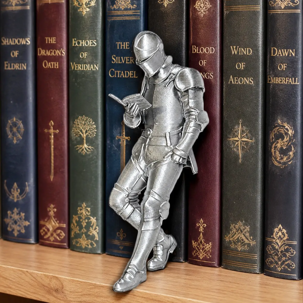 Medieval Knight Book Nook – Armored Book Lover Figurine, Fantasy Bookshelf Decor, Unique Gift for Readers, Decorative Home Ornament, Armored Reading Knight Figurine for Fantasy Bookshelf Decor, Decorative Ornaments, Figurines Decor