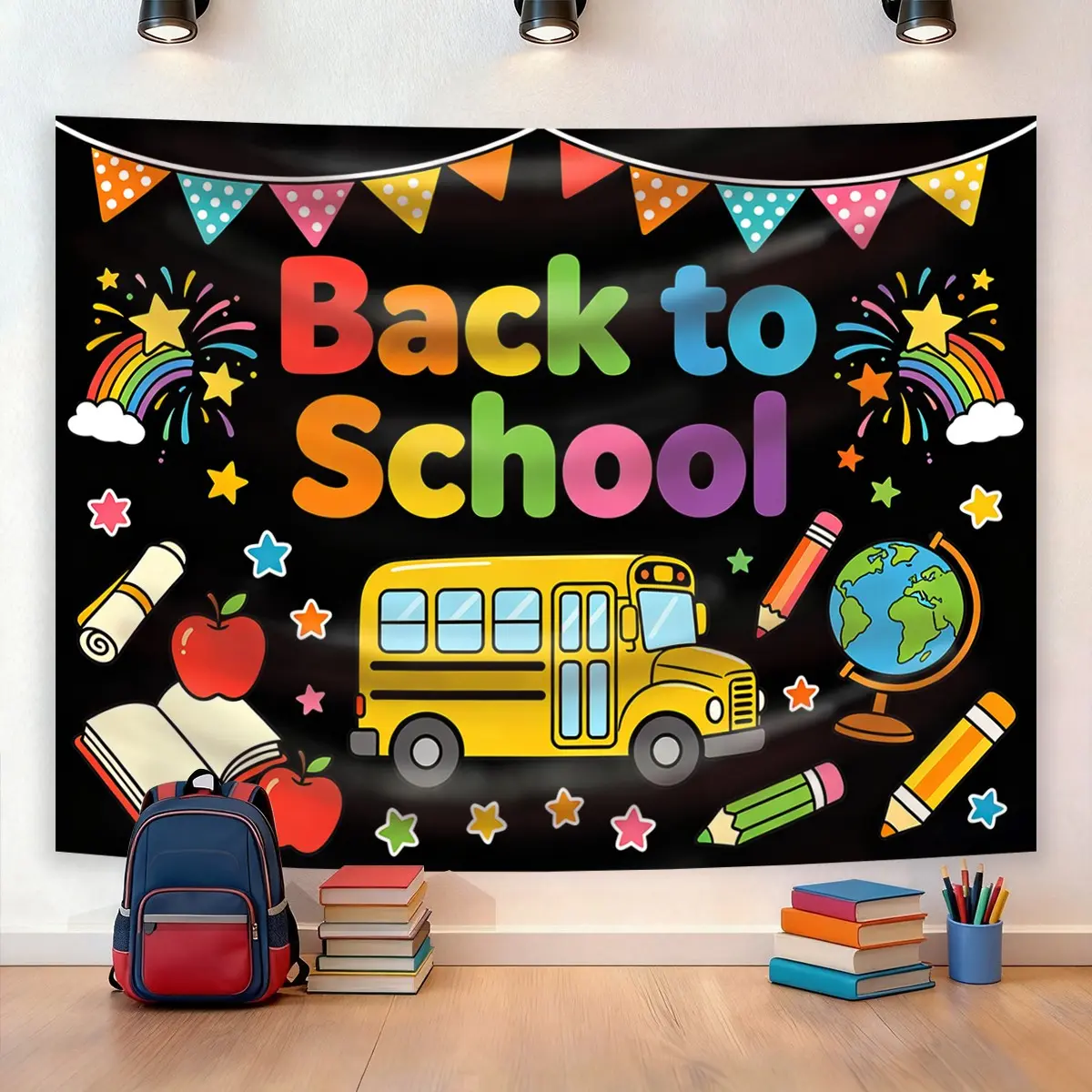 Welcome Back-To-School Party Decorations, Wall Poster Banner, Festival Celebration Backpack Pencil Bus Stationery Bunting
