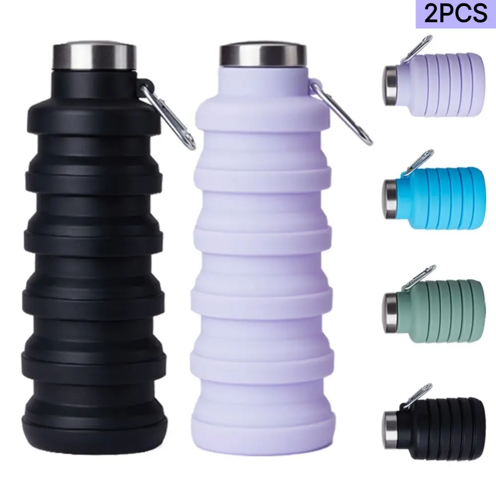Collapsible Water Bottle, Reuseable BPA Free Silicone Foldable Water Bottles for Travel Gym Camping Hiking, Portable Leak Proof Sports Water Bottle with Carabiner, Travel Accessories