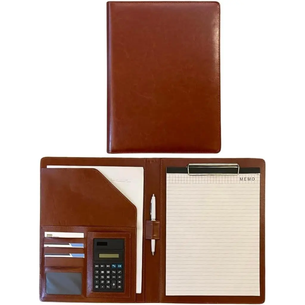 Leather Portfolio Binder for Business Use, All-in-one Professional Padfolio Document Organizer with Smart Storage, Calculator, Writing Pad for Men and Women