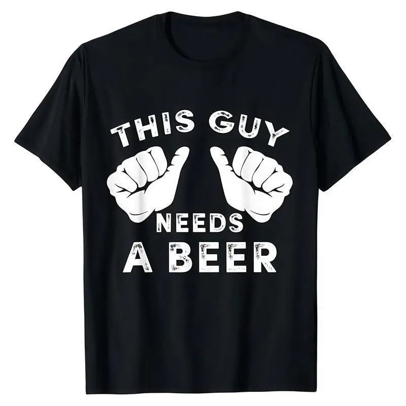 Funny Graphic T-Shirt for Men and Women, Casual Short Sleeve Top with 'This Guy Needs A Beer' Slogan for Golf Outings, Tshirt