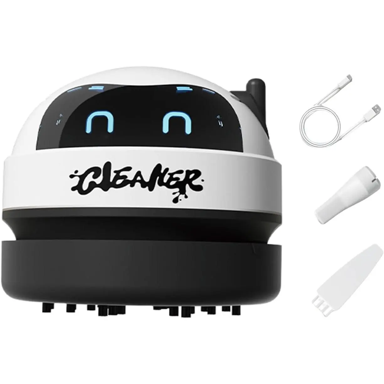 Desktop Vacuum Cleaner, Robot Design USB Rechargeable Cordless Mini Vacuum with 3-Speed Adjustment, LED Display & Detachable Nozzle for , Office, , Keyboard and Desk Cleaning,Black