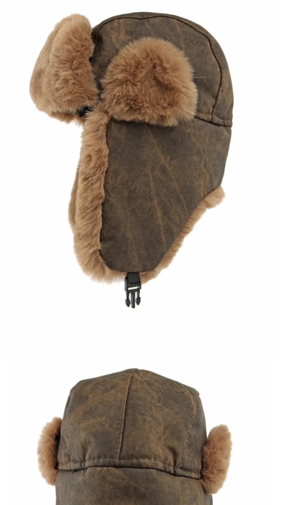 HT4983 Russian Hat Thick Warm Winter Hats for Men Women Fluffy Fur Russian Hat Male Female Ski Earflap Cap Windproof Bomber Hat