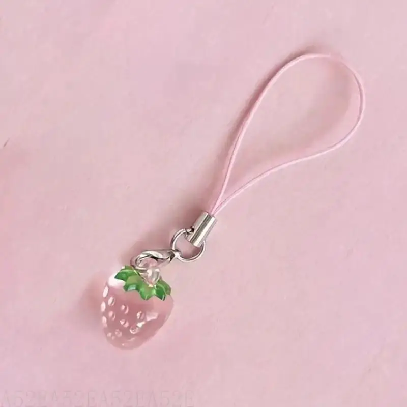 A52E Strawberry Shaped Bag Charm Lightweight Handmade 3D Fruit Pendant Keychain Stylish Cellphone Strap for Everyday Use