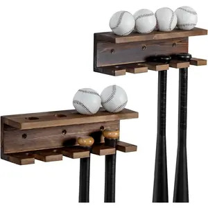 Wood Baseball Bat Holder and Ball Display Shelf, Wall Mounted Sports Memorabilia and Collectibles Floating Shelf