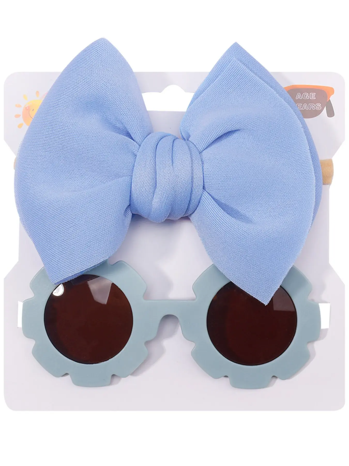 Blue Color Headband Sunglasses Set, Cute Plain Design, All-Season Sun Protection, Air Layer Butterfly Knot, Textile Coating