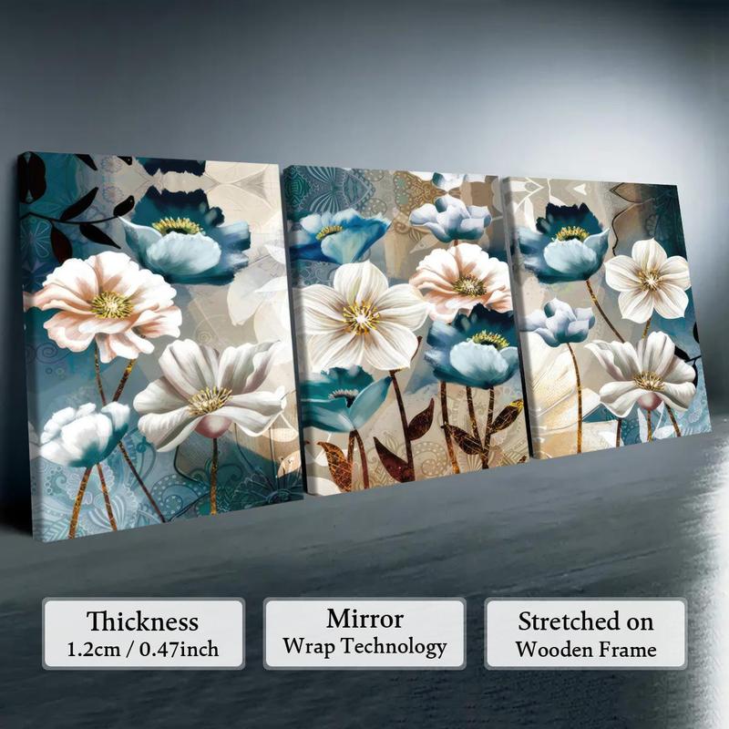 Wooden Framed Canvas Painting, 3 Counts/set Flower Pattern Wall Art, Modern Art for Home Living Room Bedroom Office Decor