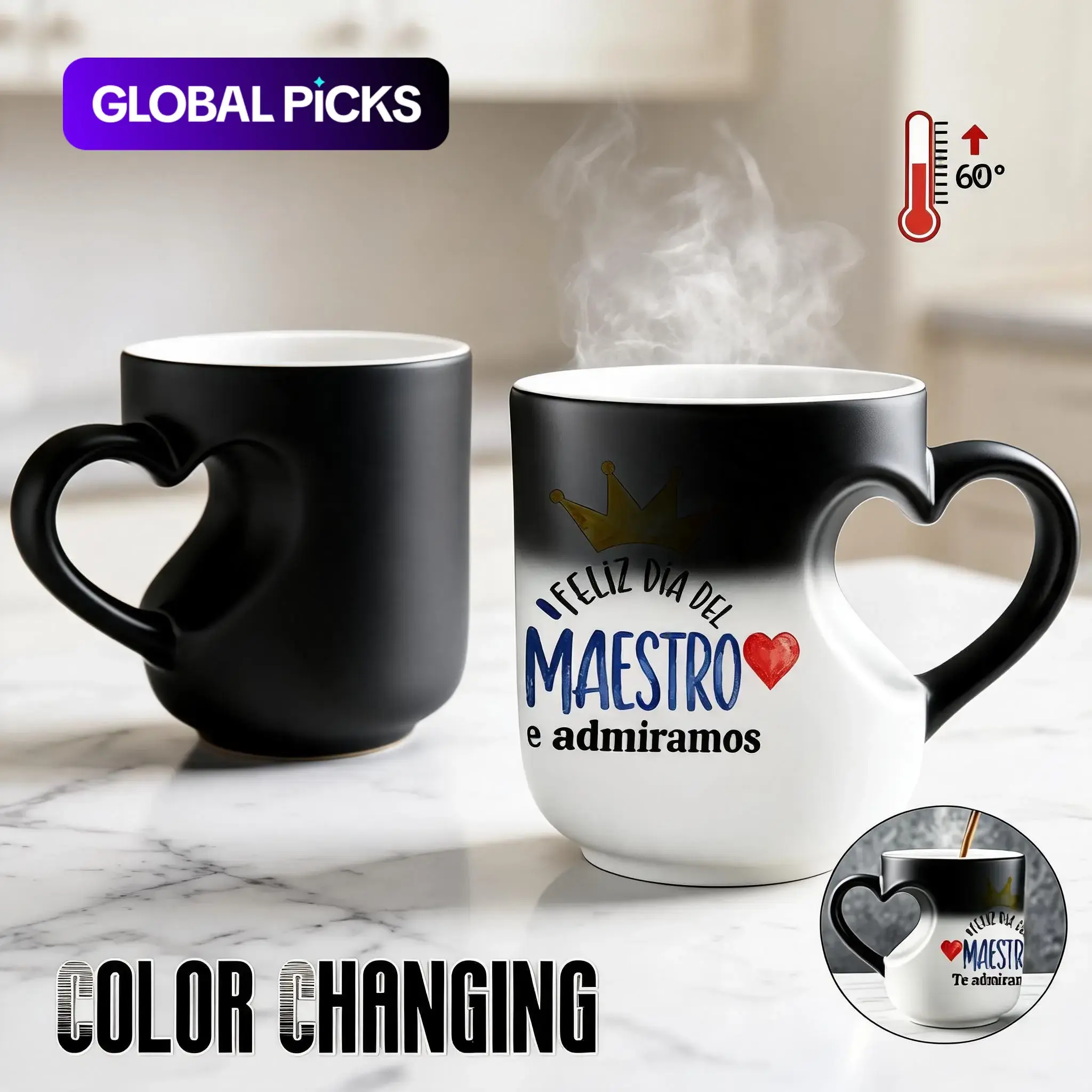 11 oz Red Hearts Color-Changing Aesthetic Ceramic Mug, Ceramic Drinkware, Heart-Shaped Handle Heat-Sensitive Magic Coffee Cup with Double-Sided Print, Perfect Birthday and Mother's Day Gift, Great for Daily Office & Home Use #GLOBAL PICKS