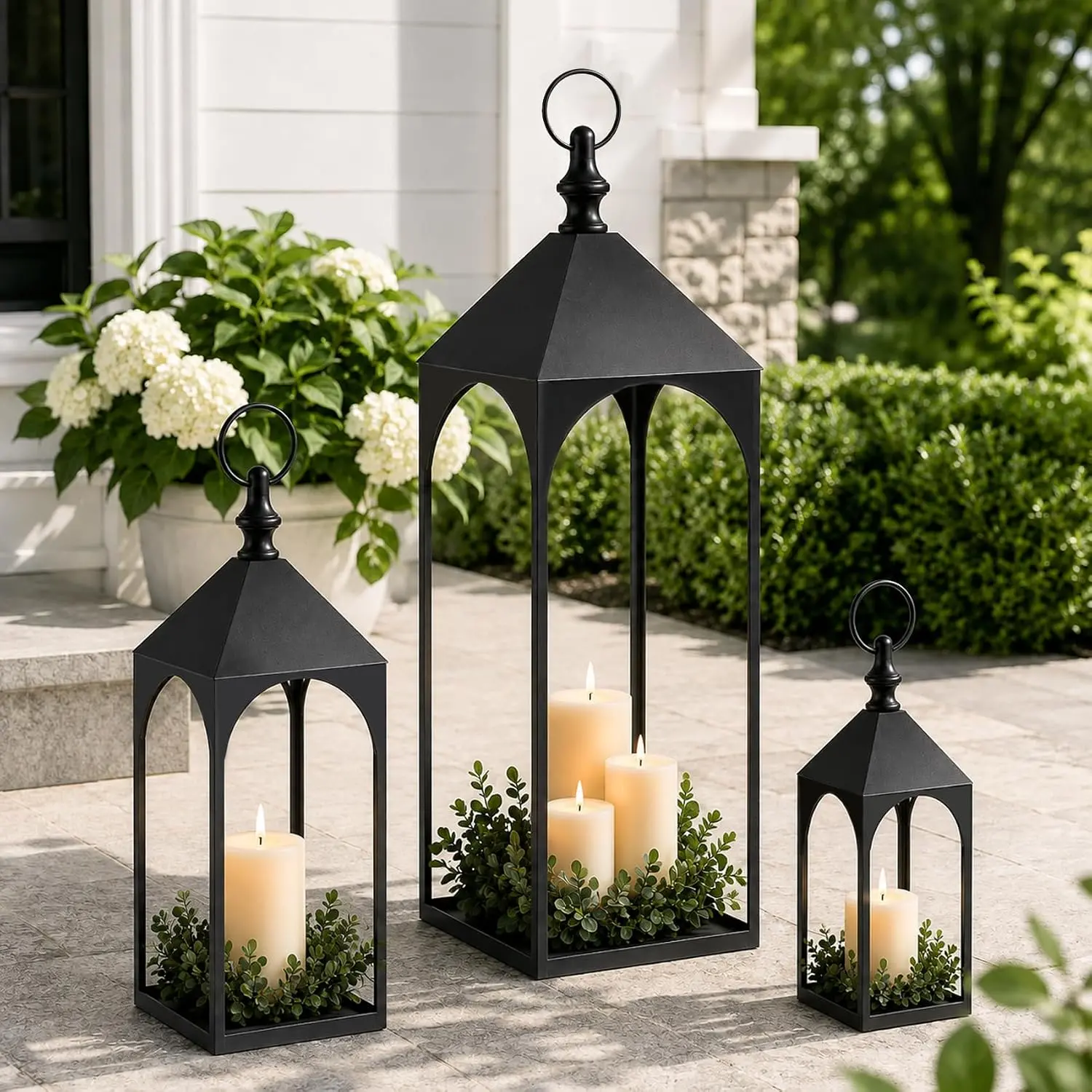 24" 17" 12" Large Outdoor Floor Lantern Set of 3 Decorative Lanterns