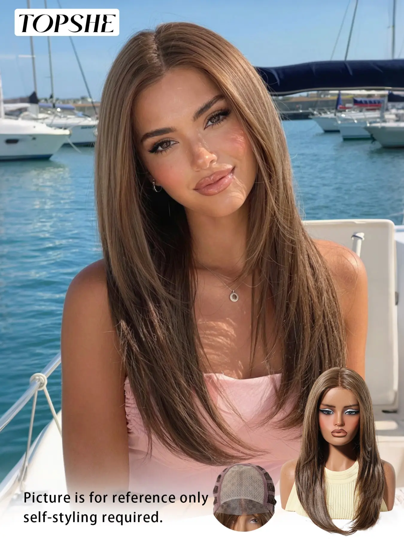 Topshe Best Seller Mono Lace Pre-Cut Warm Chocolate Layer Wig With Face Framing Cut, Undetectable Pre Plucked Hairline, Heat Stylable Smooth Futura Fiber, Comfort Glueless Wig For Hair Loss Ladies