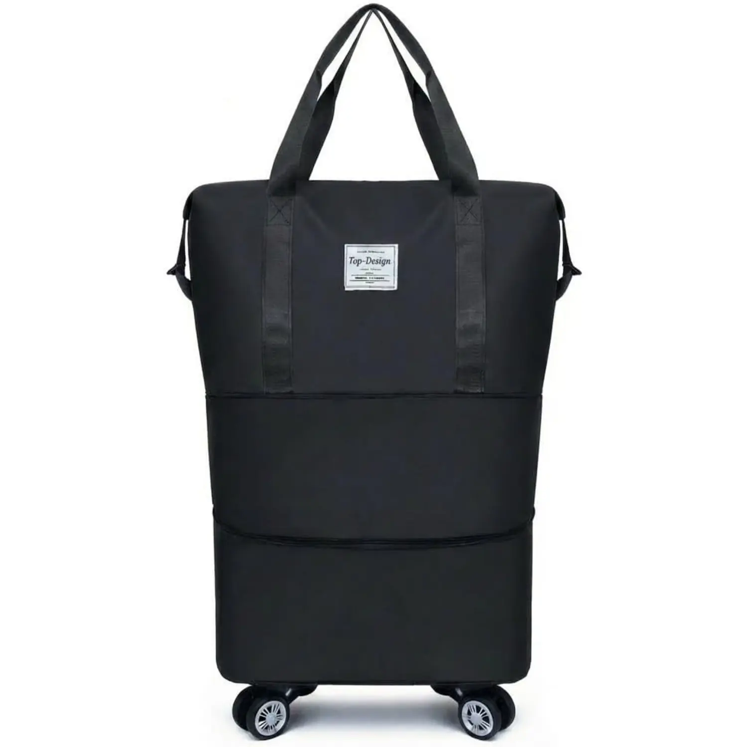 Modern Nylon 360° Spinner Wheel Duffel Bag - Black, Expandable, Full-Zip, Dustproof, High-Capacity Carry-On Luggage with Zipper, Telescopic Handle, On-Wheel Design for Travel