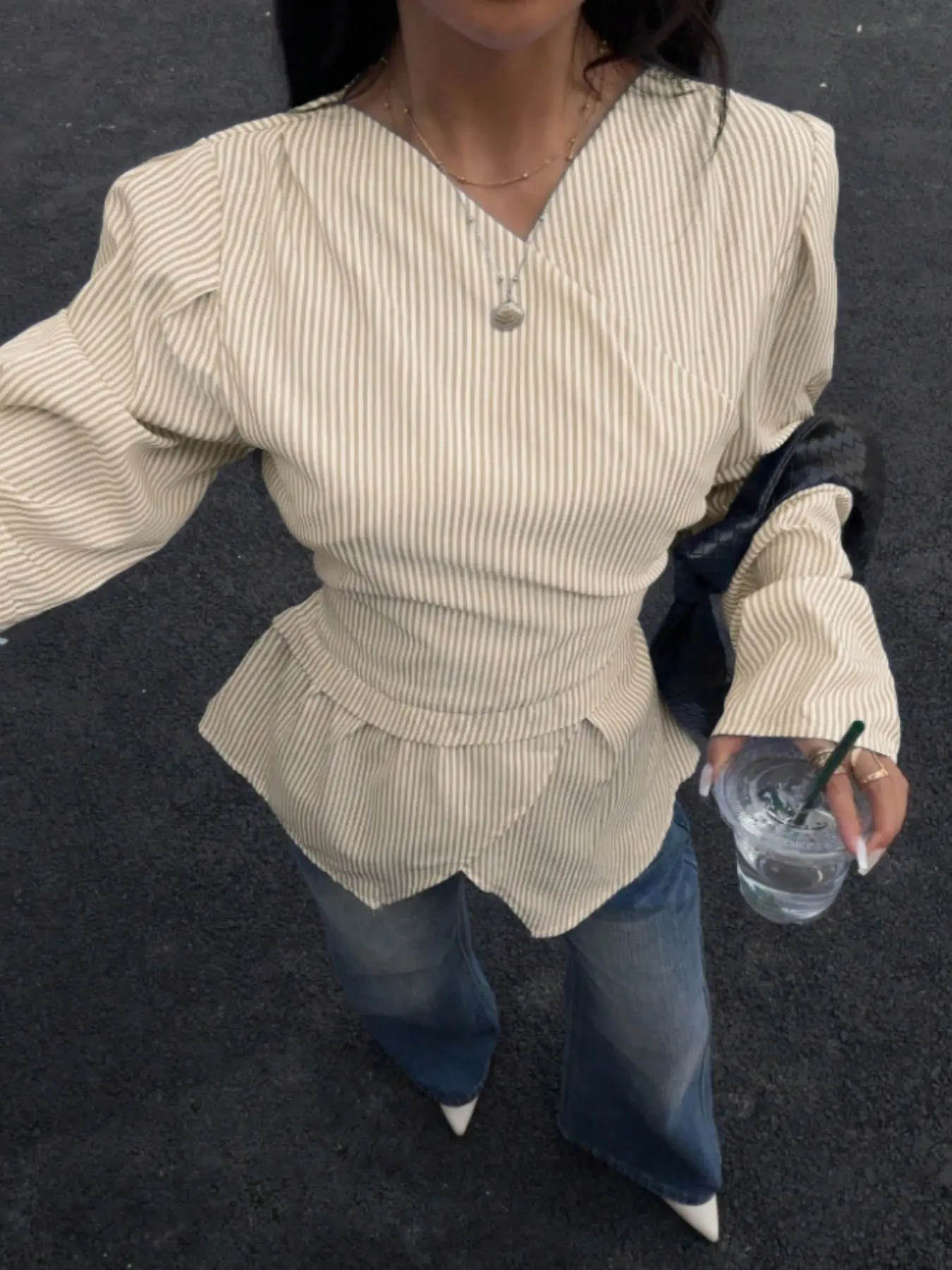 Women's Striped Waistcoat Long Sleeve Shirt Blouse, Blouses Shirts Tops, New Arrival for Autumn Winter, Elegant and Versatile, Perfect for Daily Wear