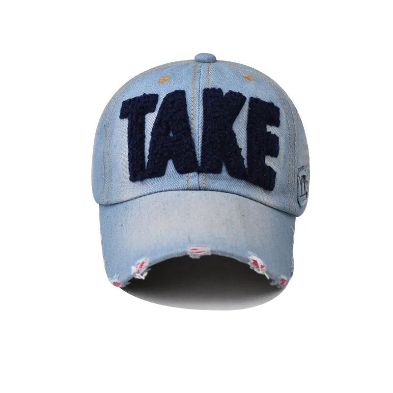 Man And Women TAKE Denim Baseball Caps Washed With Large Embroidery Denim Duckbill Caps Simple Versatile Street Outdoor Hats B60