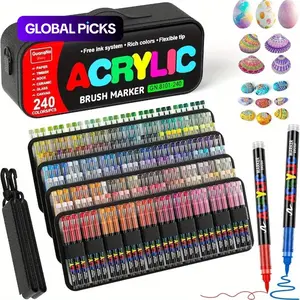 Guang Na 240/288 Colors Liquid Acrylic Marker Set with Carrying Bag and Shoulder Strap, Soft Brush Tip Paint Pens, Acrylic Paint Markers for Wood, Stone, Canvas, Glass, Rock Painting and DIY Crafts, Crafting Supplies, Art Supplies #GLOBAL PICKS