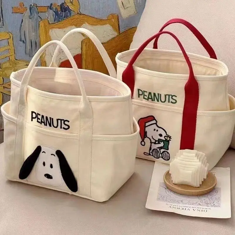 2026 New Snoopy Women’s Canvas Handbag 3D Cute Decal Cartoon Handbag Multi-pocket Casual Large-capacity Shoulder Bag