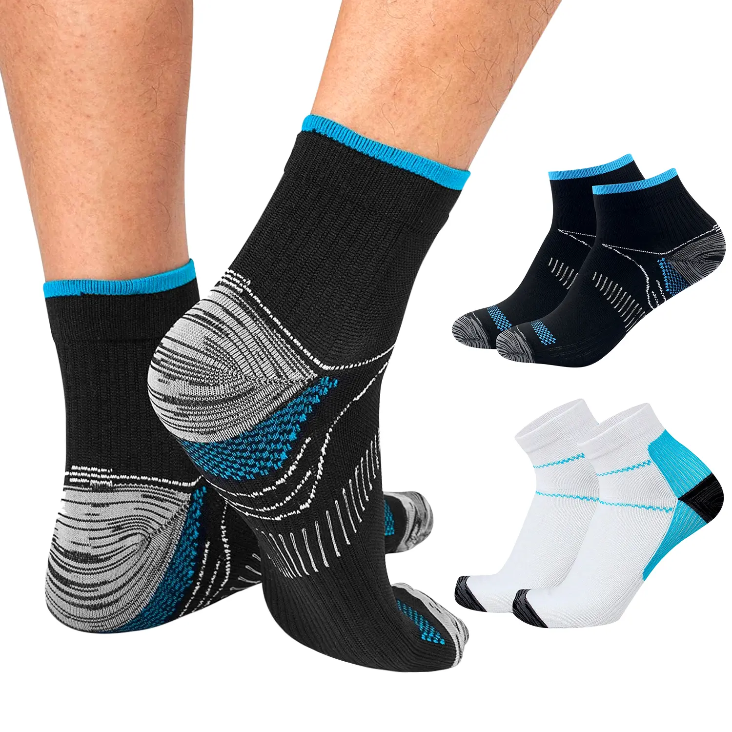 4 Pairs Plantar Fasciitis Ankle Compression Socks for Men & Women, Arch Support Foot Pain Relief for Neuropathy Swelling active plain