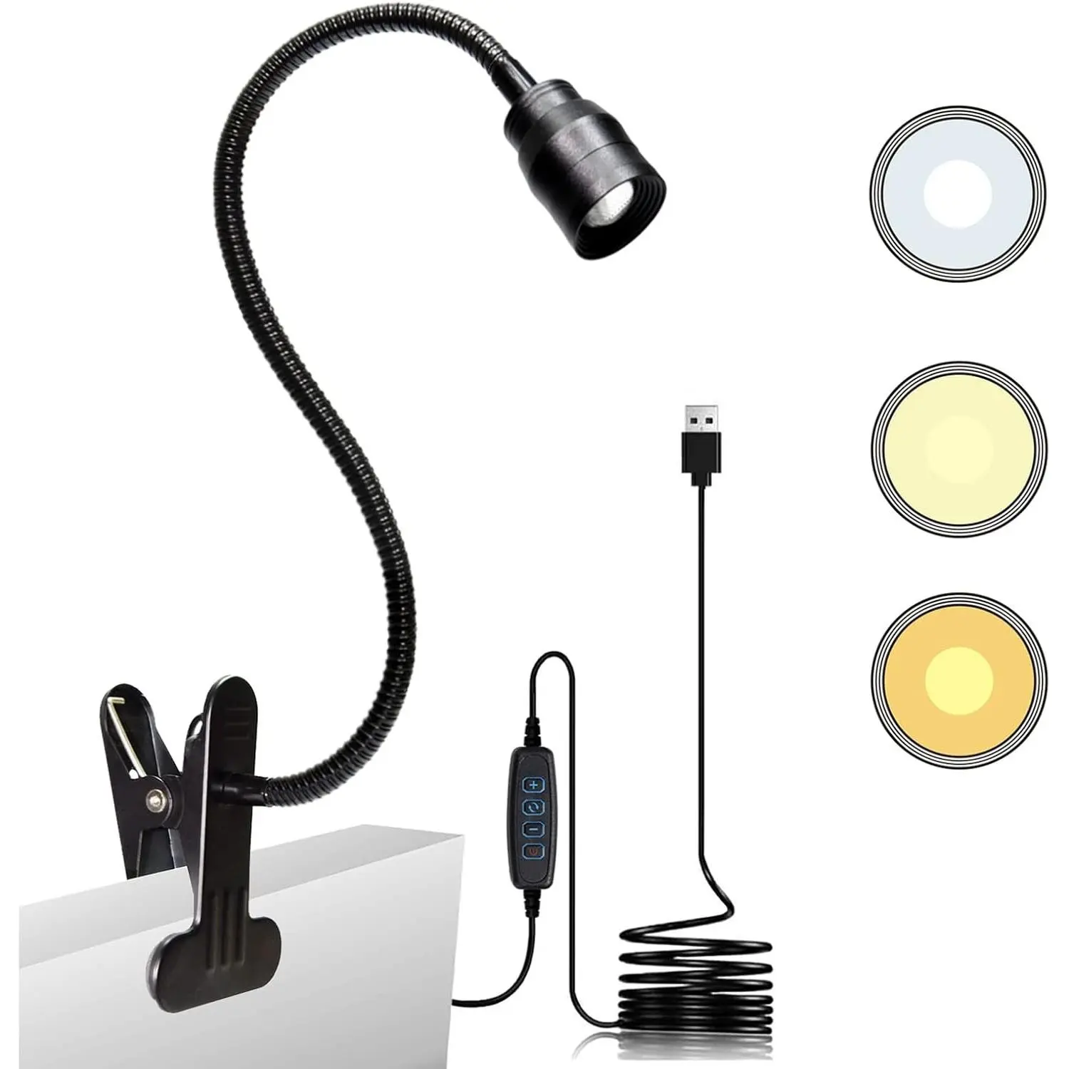 Zoomable LED Reading Lights for Bed Headboard, Clip on Spotlight Lamp for Desk, Dorm Bed, Dimmable USB Clamp Book Light with Flexible Gooseneck, Adjustable Beam Angle 15°-80°