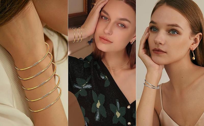 YADOCA 3mm 14K Gold Plated Bracelet Stainless Steel Glossy Thin Round Bangle Bracelet for Women Oval Solid Stackable Bracelets Set YADOCA 3mm 14K Gold Plated Bracelet Stainless Steel Glossy Thin Round Bangle Bracelet for Women Oval Solid Stackable Bracelets Set