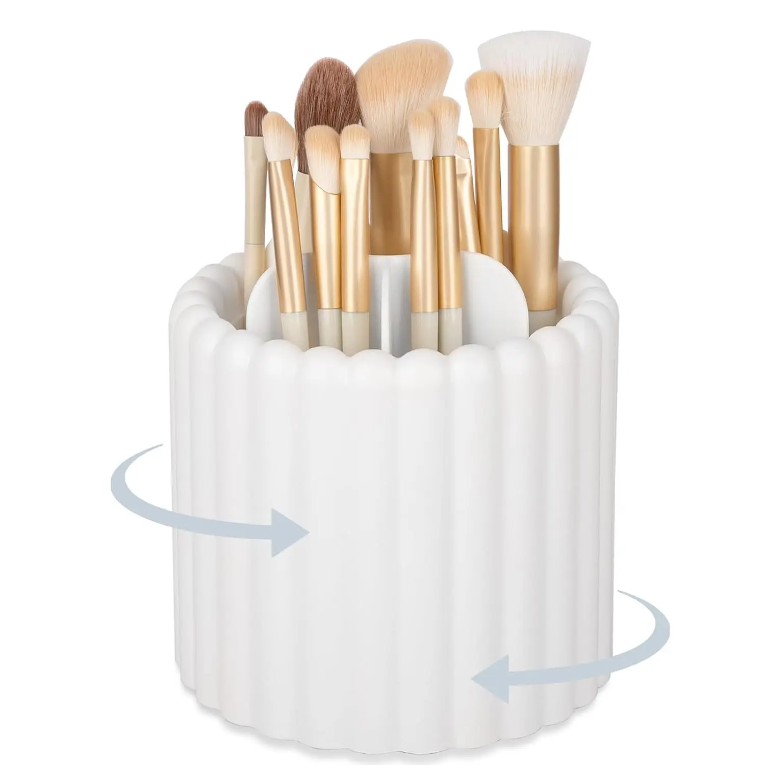 Rotating Makeup Brush Holder Organizer with Removable Dividers, White | 7 Slots Make Up Brush Organizer with Drawer 360 Spinning Cosmetic Storage Pen Holder for Desk, Vanity, Dresser
