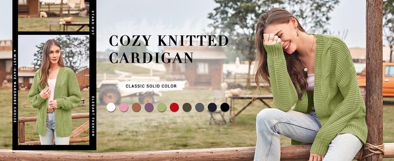 Saodimallsu Women's Open Front Chunky Knit Cardigan Loose Lantern Sleeve Oversized Sweater Coats