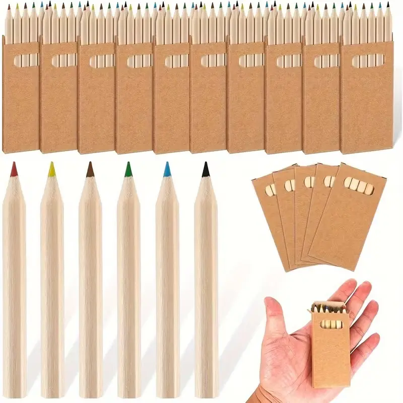 Mini Colored Pencil Set, 5/10 Packs, 6 Different Colors, Pre-Sharpened, Portable Short Fat Pencils, Ideal for Classroom Supplies, Birthday Gifts