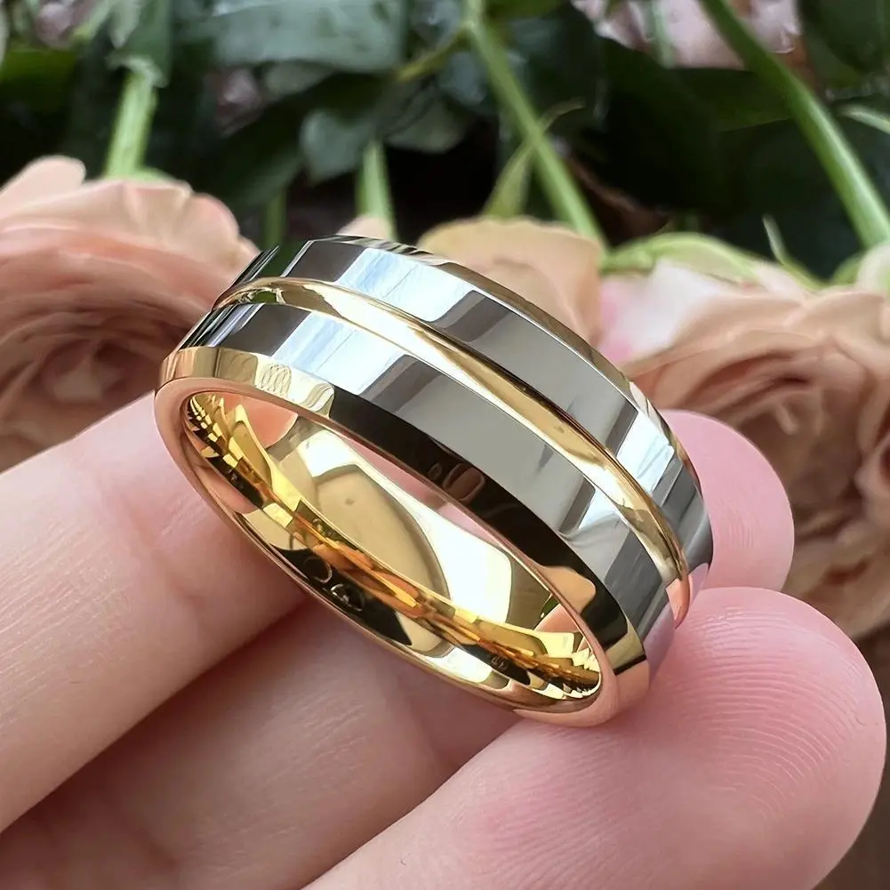6mm 8mm Tungsten Women's Men's Ring Engagement Fine Jewelry Wedding Band Center Grooved Beveled Edges Polished Shiny Comfort Fit