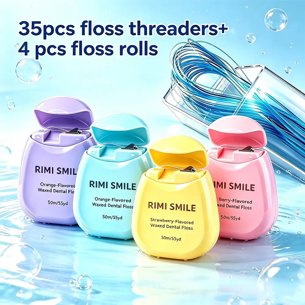 39pcs Dental Floss Set, 35 Threaders + 4 Wax Coated Floss Rolls, Fruit Scented, Ideal for Braces, Bridges, Implants, Oral Care