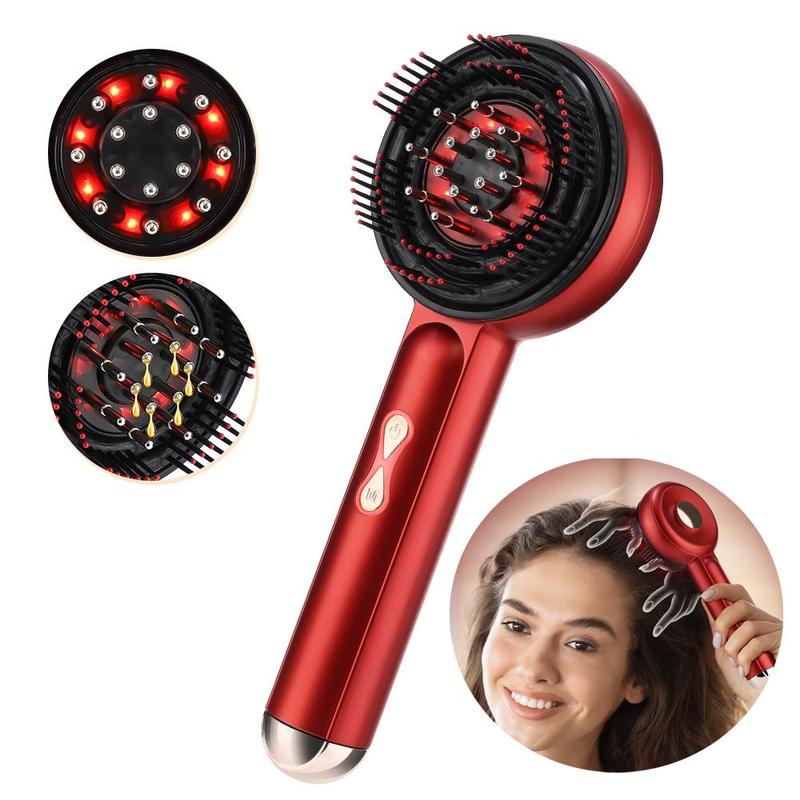 Red Electric Hair Scalp Massager, 1 Box 3 Modes Head Scratcher Shiatsu Massager, Hair Oil Applicator with Removable Essential Oil Storage, Hair Care Comb for Women & Men