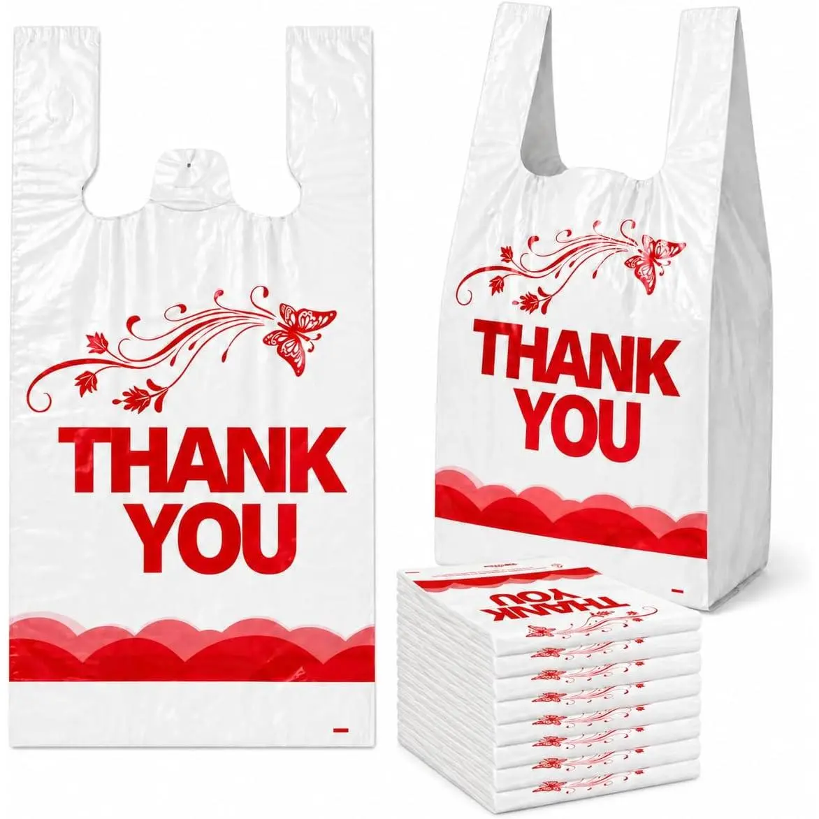 1000 count White "Thank You" T-Shirt Bags -  & Disposable Grocery and Supermarket Shopping Bags, 11"x6"x21"