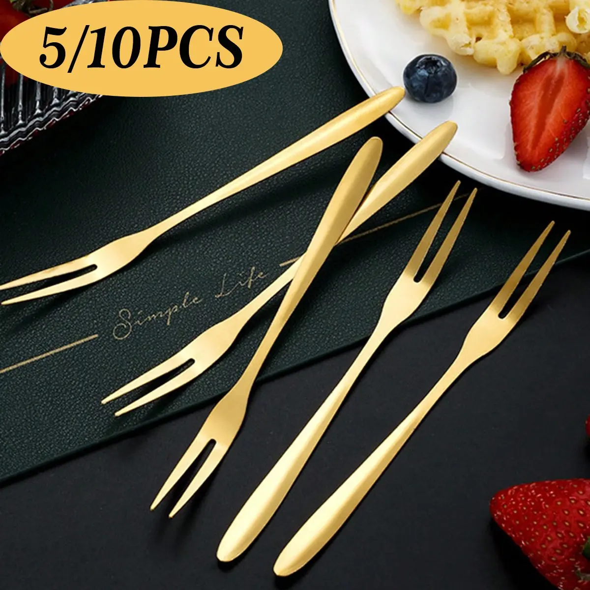 5/10 Pcs Fashion Stainless Steel Fruit Forks, Kitchen Utensils, Christmas Gift, Small Fruit Forks, Party Supplies, Birthday Party, Valentine's Day