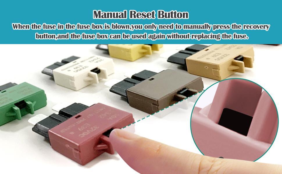 ATM, ATC, ATO Automotive Low-Profile Manual Reset Fuses Suitable For Marine, Truck, RV, SUV, and Motorcycle DC Fuse Kits Automotive Circuit Breaker Fuses Reset Fuses Assortment Kit