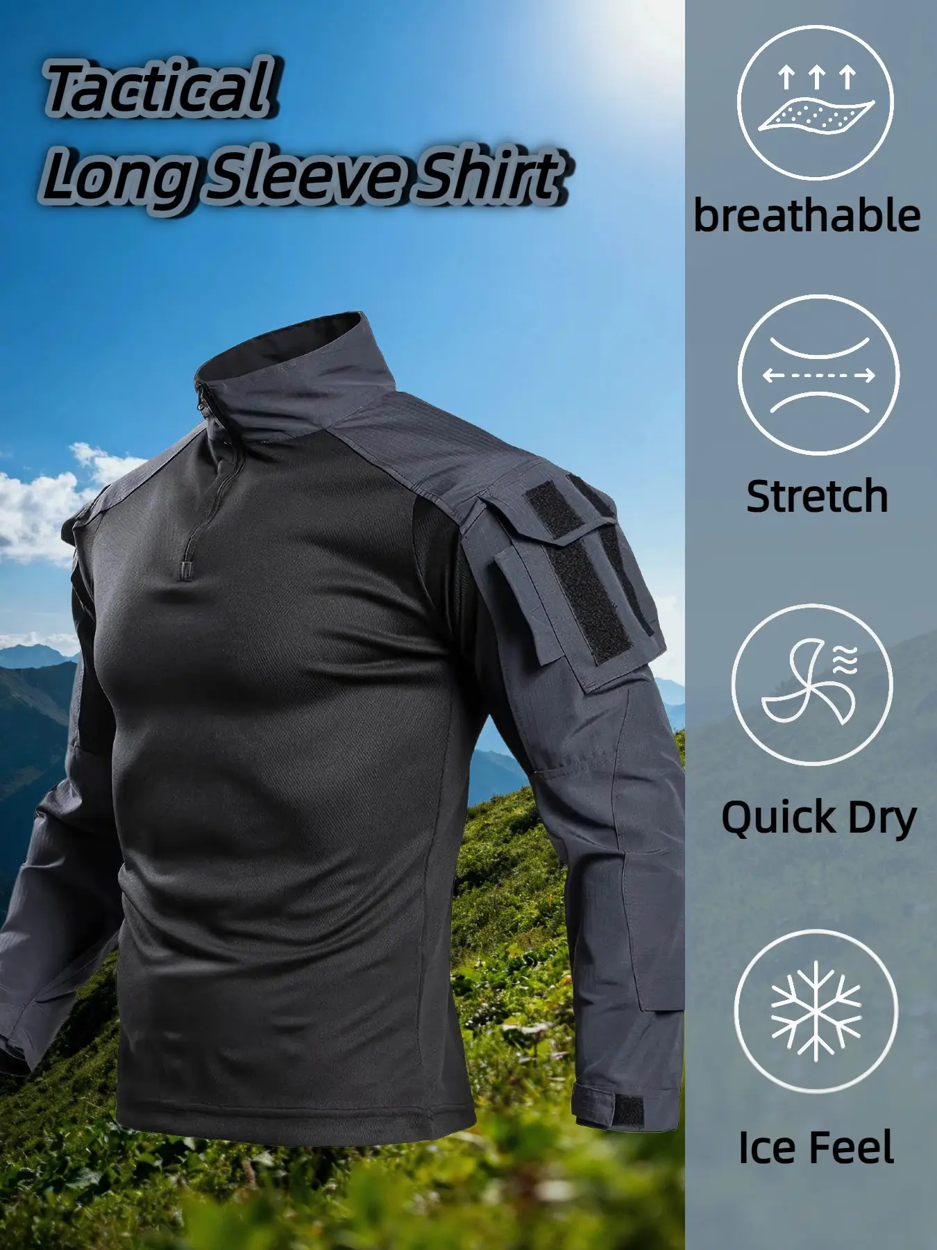 Men's Outdoor Breathable Quick‑Dry Stretch Multi‑Pocket Long‑Sleeve Tactical Frog Suit, Wear‑Resistant Tear‑Proof Sweat‑Wicking Shirt for Hiking, Rock Climbing, Running, Fishing, Walking, Camping, Cycling & Workouts