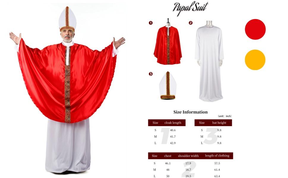Pope Costume Adult Men Halloween Bishop Biblical Apostle Catholic Priest Red Papal Poncho outfit