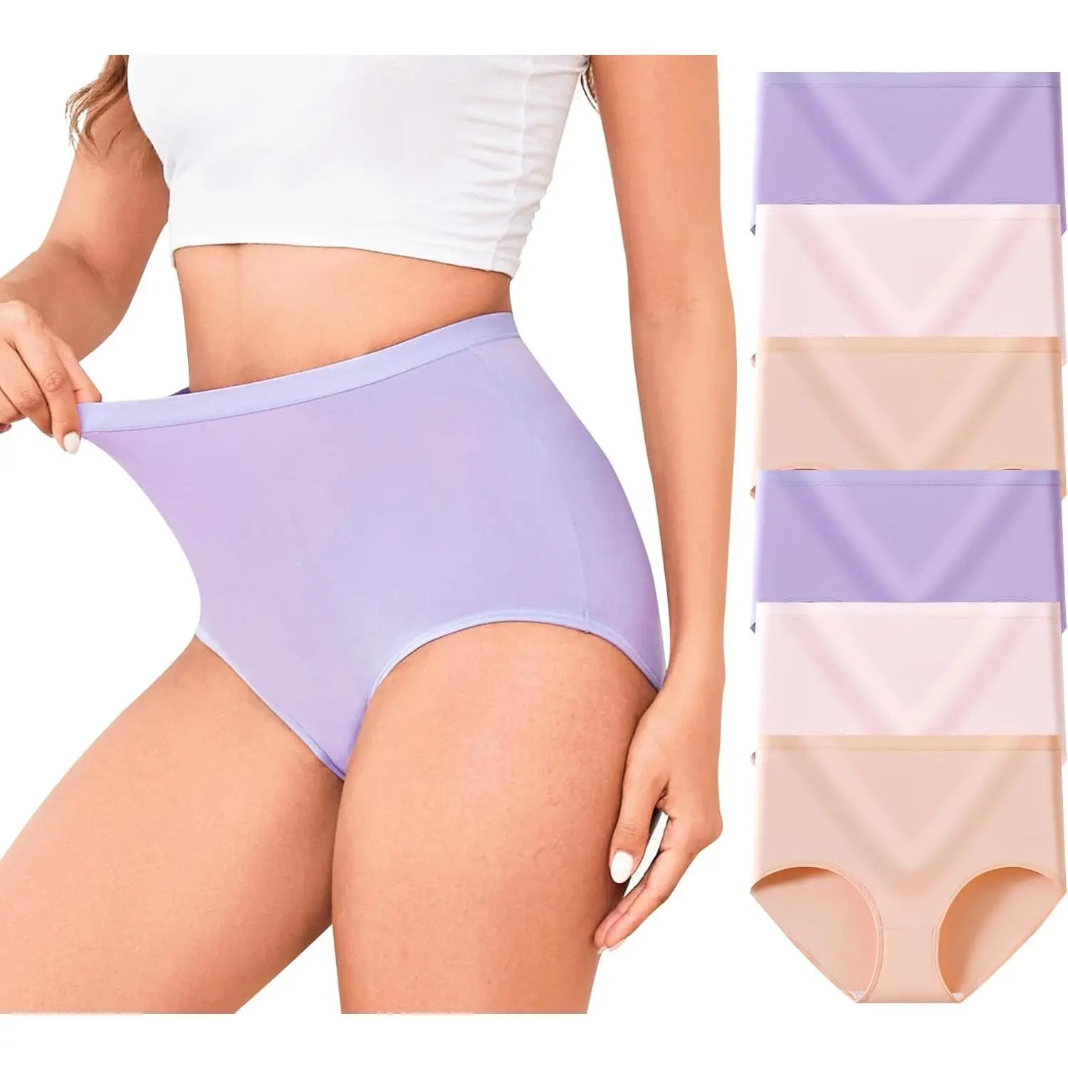 Women's Panties 6-Pack, Seamless High-Waisted Tummy Control Underwear, Casual Moisture-Wicking No-Show for C-Section, 3-Color Dusty Pink, Seamless Briefs, 6Pack-3Color-Dusty Pink, Moisture Wick, Polyester-Spandex, Plain, Minimalist, Fabric, Solid, Tummy S