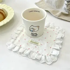 Women's Placemats Ins Heart-shaped Lace Small Napkins Coasters Double-layer Multi-purpose Dust-proof Coffee In Restaurants Cute