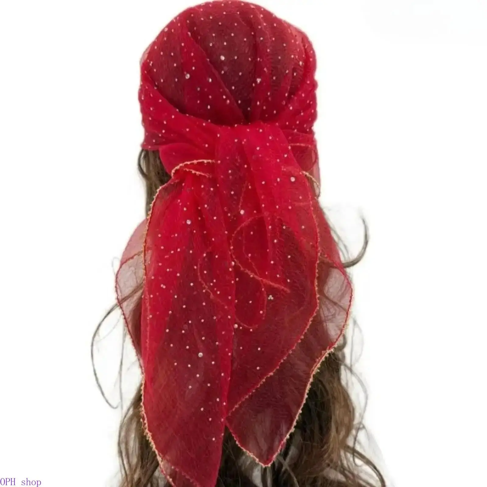 Bubble Gauze Square Chiffon Scarf Lightweight Breathable Fabric Hot Fix Sequins Beaded Trim Elegant Accessory For Daily Church Headwear Formal Party Women Outfits, Casual, Female