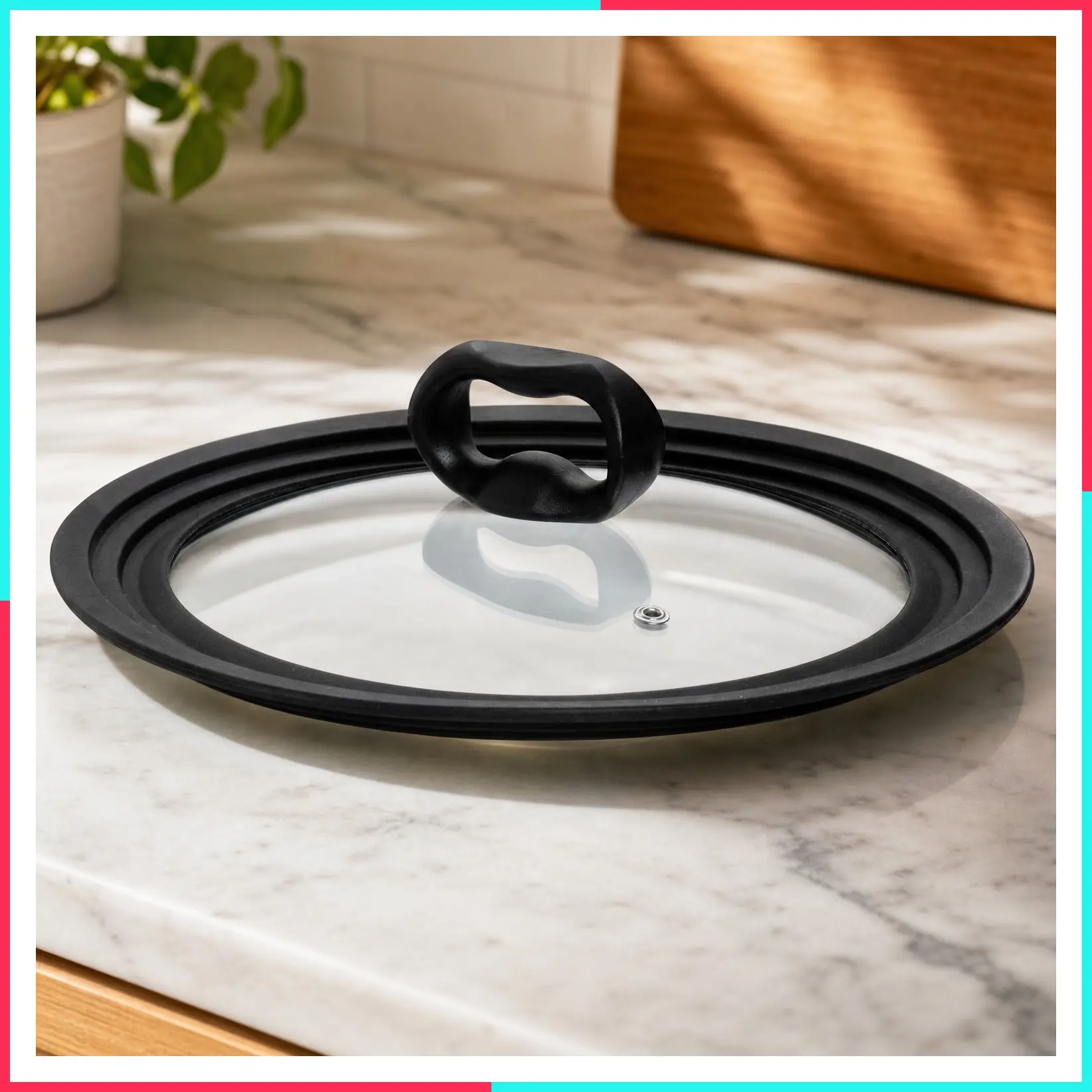 Universal Lid for Pots and Pans, Fits 6-8 Inch Cookware, Tempered Glass with Heat Resistant Silicone Edge, Dishwasher Safe, BPA-Free, Black