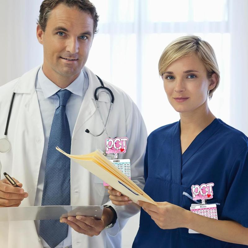 PCT Badge Reel with Badge Buddy -  Pink PCT Badge Reel Card Holder ID Name  Tags  Care Technician Retractable ID Clip for   Gifts Work Accessories Essentials