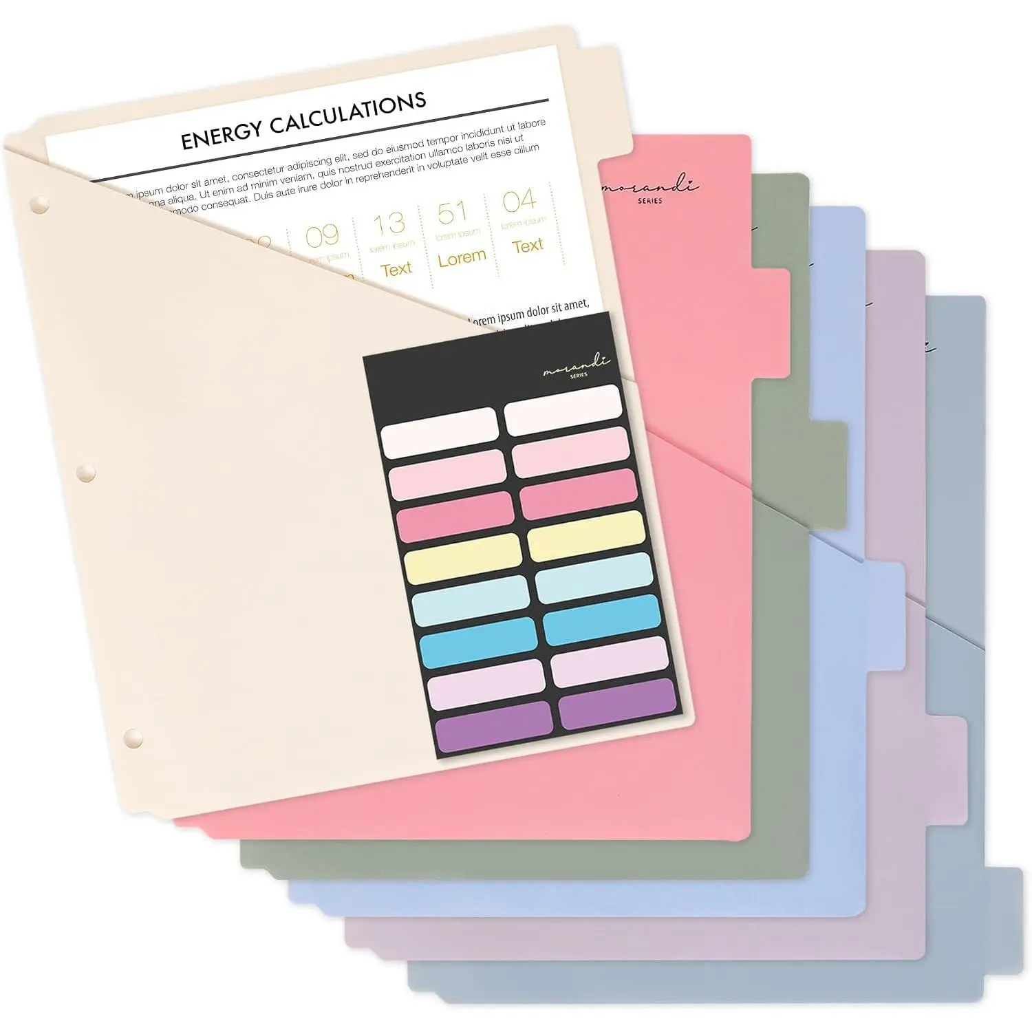 6-Tab Plastic Binder Dividers, 2 Pockets, Pastel Colors, 1 Set | Made of PP Plastic, Fit for 3-Ring Binders, 2 Pockets, Letter Size, Provide Colorful Label Sitckers