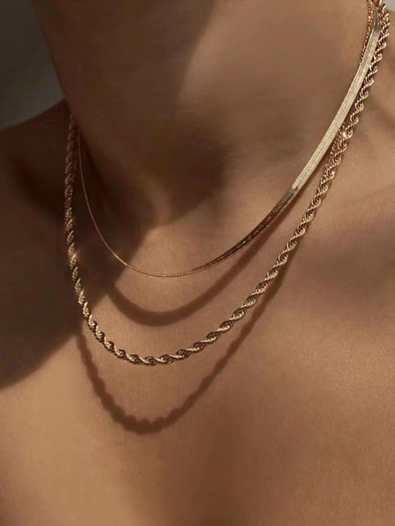 Women's Minimalist Elegant Plain Color Stainless Steel Chain Necklace, Exquisite Trendy Chain Necklace, Chic Jewelry As Gift for Girlfriend, Casual Trendy Jewelry