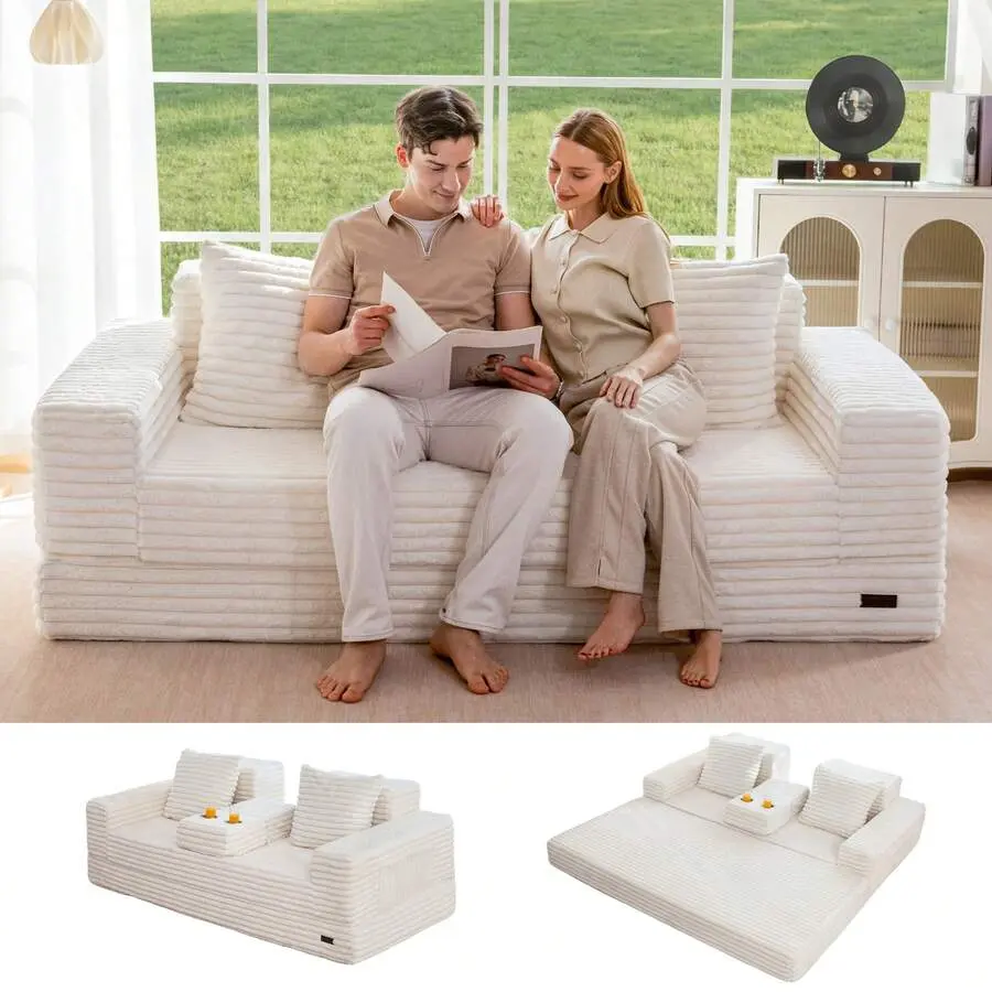 Cloud Modular Sofa,4 In 1 Convertible Chenille Boneless Couch Living Room, Folding Recliner Sleeper Chair, Boxed Sofa, No Assembly Required