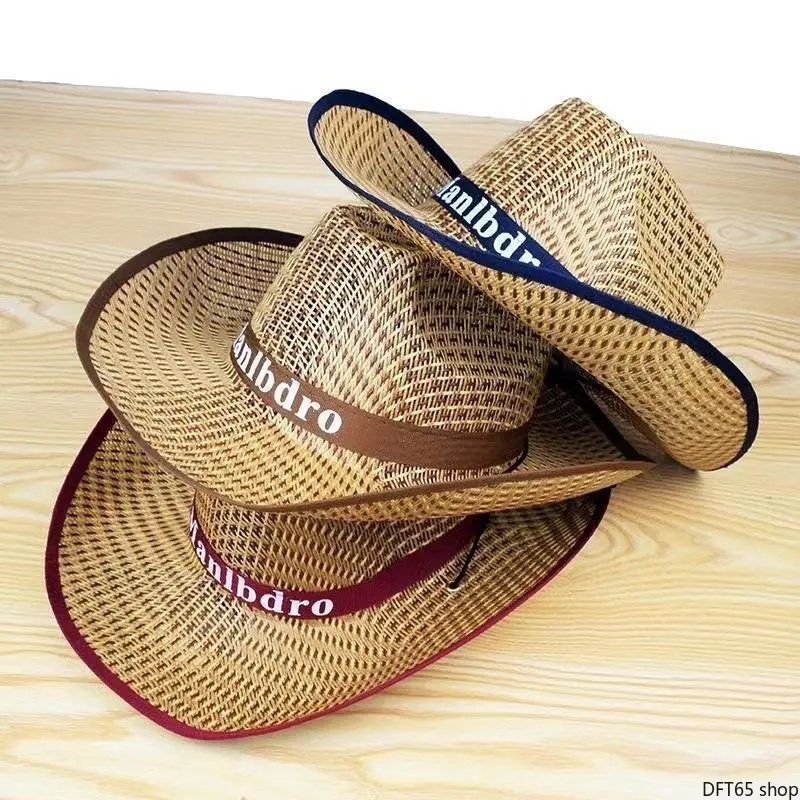 Ethnic Style Hand Woven Straw Sun Hat With Extra Wide Hollow Brim Air Permeable Lightweight Structure Curved Sun Shield For Men Summer Fishing Outdoor Walking UV Block Casual Protective Headwear Accessory, Uv Protection, Curved Brim, Synthetic Fiber