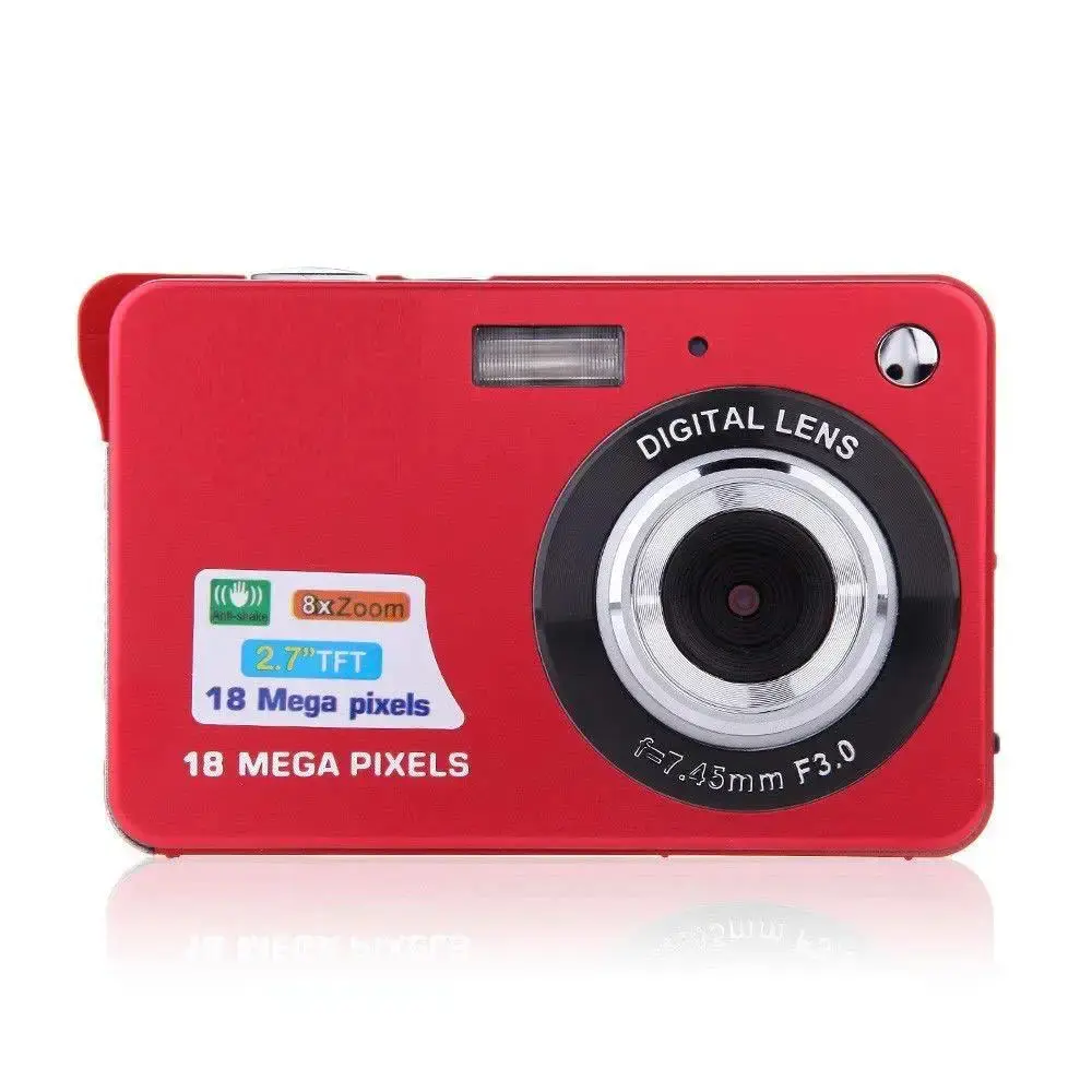 Mirrorless Digital Camera with 480000-Pixel HD CMOS Lens, 18MP, 8x Zoom, Electronic Image Stab., F3.0, 2.7" TFT Screen, SD Card Compatibility, Compact Design, Selfie Functionality for Casual Users