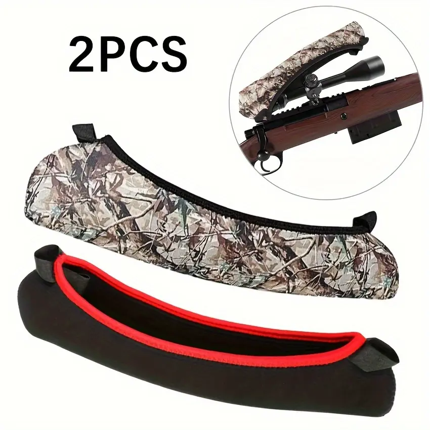 Hunting Neoprene Scope Covers 2-Pack - Reversible Stretch-Fit Rifle Lens Protectors, 2 Pattern Options: 1 Black+1 Branch Camouflage, 1 Maple Leaf Camouflage+1 Branch Camouflage