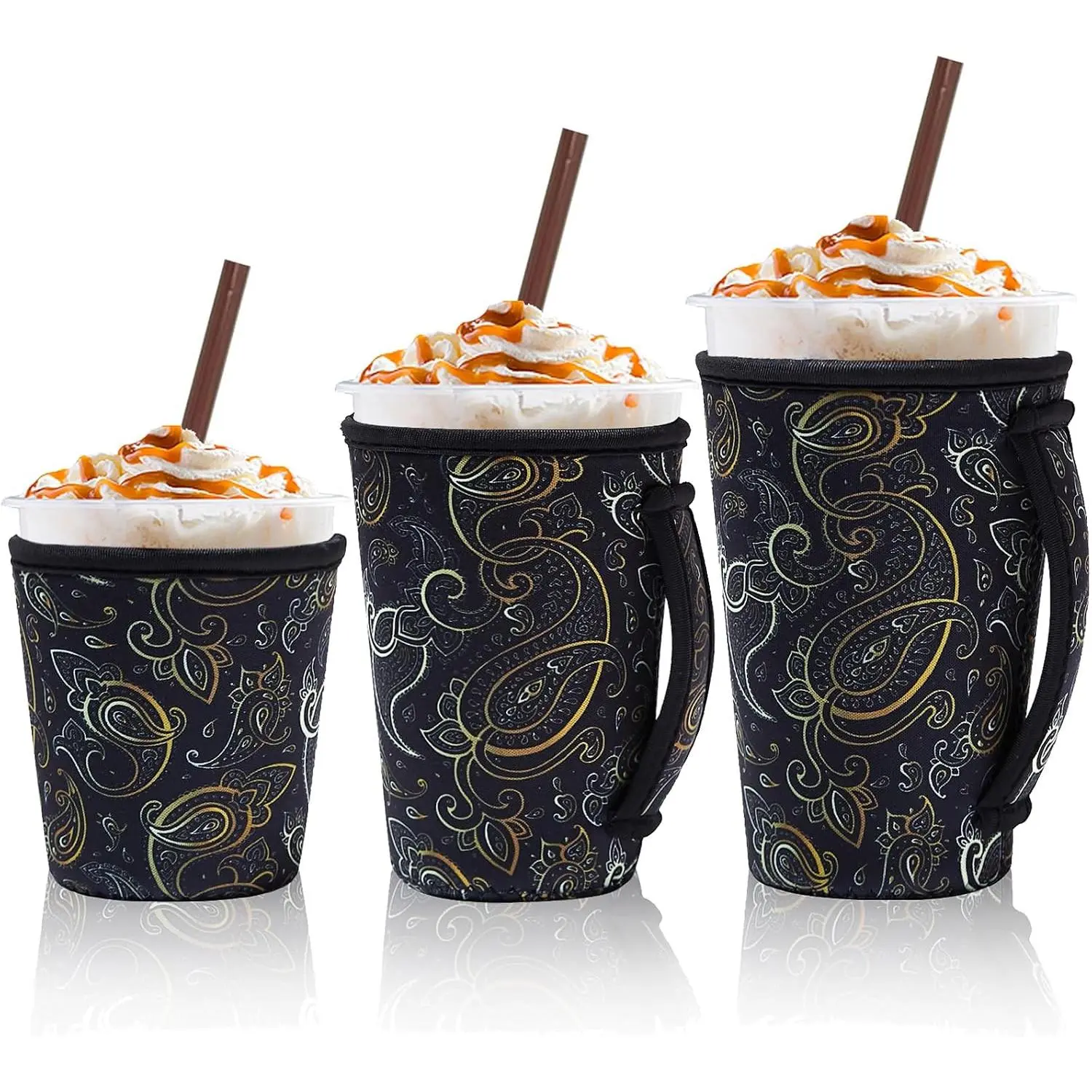3 count  Iced Coffee Sleeves Insulated Coffee Sleeves for 16-32 ounces of hot or cold coffee or iced beverages Compatible with  Dunkin Coffee cup and  (Paisley Print)