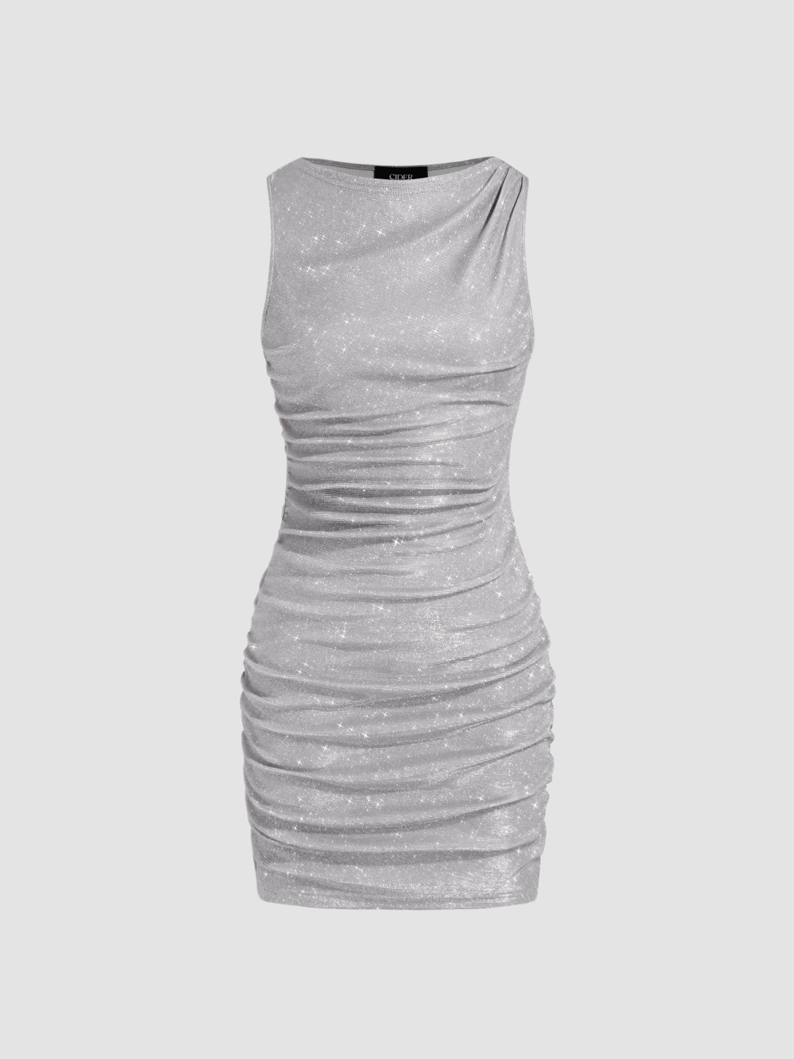 glitter ruched mini dress Glow Getter Glitter Knit Ruched Mini Dress