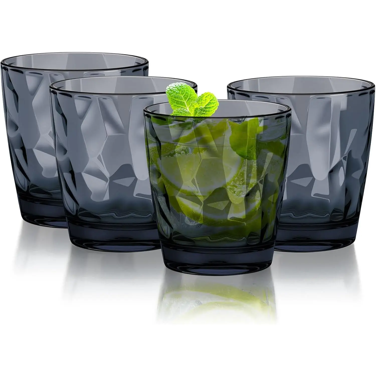 10 oz Plastic Water Tumblers | Set of 4 Transparent Unbreakable Drinking Glasses Clear   Juice  Cups for  Picnic Party, Dishwasher Safe, Stackable (Gray)