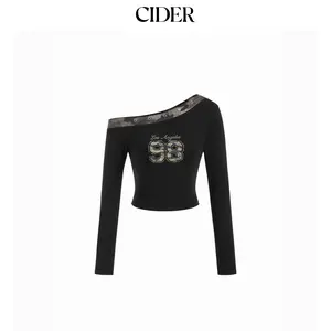 Cider Cotton-blend 98 Asymmetrical Neck Metal Detail Crop Top Dealsforyou