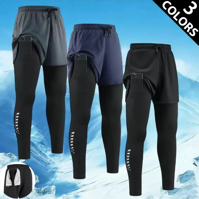 Men's  2-in-1 Running Tights Set - Athletic, Body-Fitting, Multi-Sport Pants with Pockets, Elastic Waistband, Quick-Dry, Breathable, Compression, Sweat-Wicking for Gym, Jogging, Training, Athletic Men's Pants, Body-Fitting Men's Pants,father'sdaygi